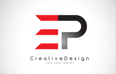 Red and Black EP E P Letter Logo Design. Creative Icon Modern Letters Vector Logo.