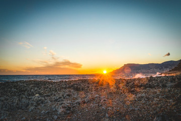 Obraz premium The bay of Montecarlo Monaco at sunset from Cap Martin in a sunny winter day