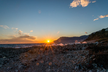The bay of Montecarlo Monaco at sunset from Cap Martin in a sunny winter day