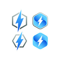 modern electrical blue lightning bolt logo icon set