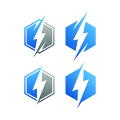 modern electrical blue lightning bolt logo icon set