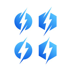 modern electrical blue lightning bolt logo icon set