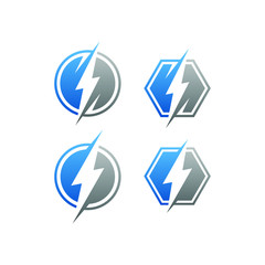 modern electrical blue lightning bolt logo icon set