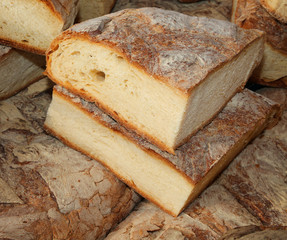 bread cooked in a wood oven on sale at market