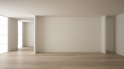 Empty room interior design, open space with white walls, modern style, parquet wooden floor, minimalist contemporary architecture, concept, mock-up, architecture idea