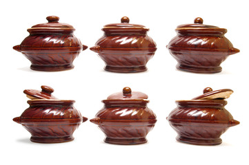 pots for baking on white background
