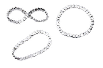 silver bracelet in the form of hearts on a white isolated background