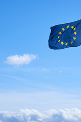 Flag of Europe against a clear blue sky. Copy space.        