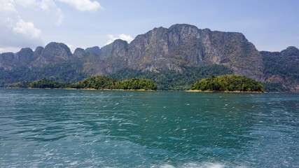 tropical landscape on chiao lan lake in khao sok