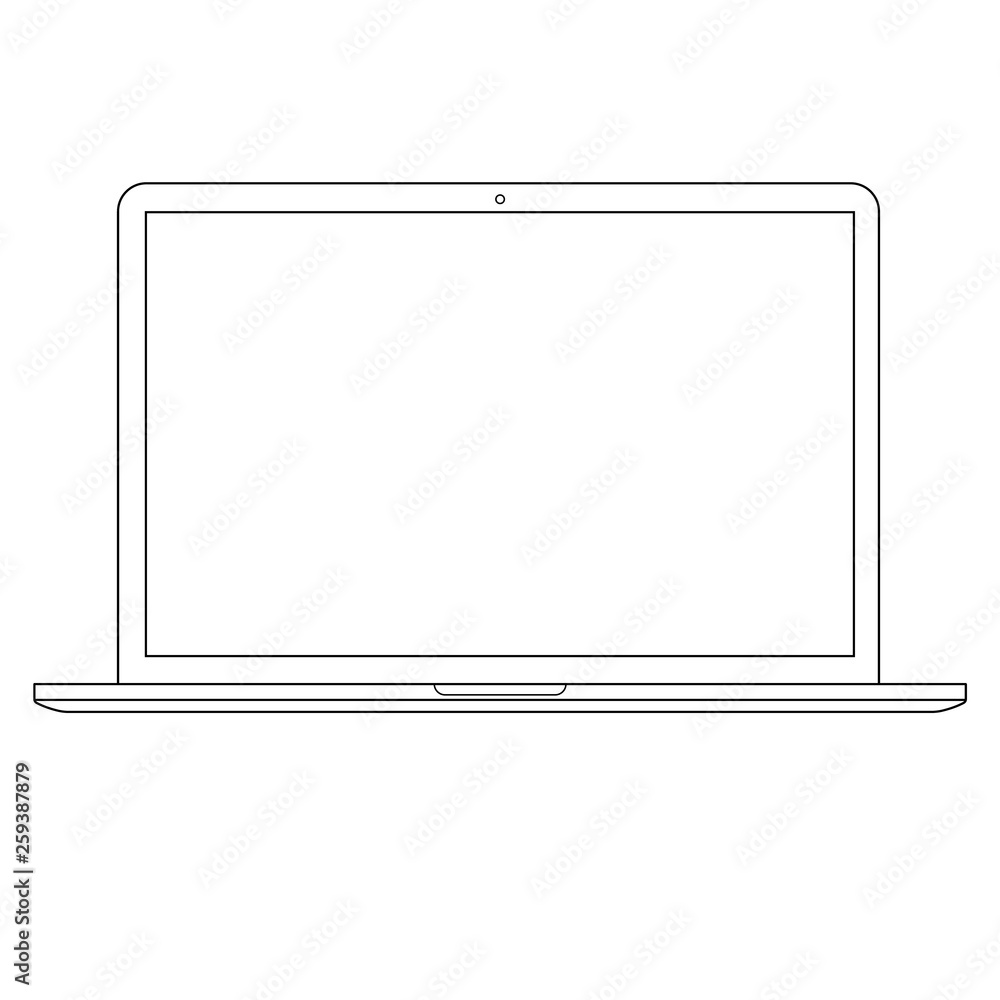 Poster opened laptop or notebook outline vector. front view. notebook orlaptop outline front view. laptop o