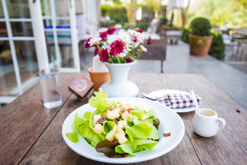 Appetizing salad with boiled egg and vegetable