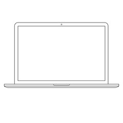 Opened laptop or notebook outline vector. front view.   Notebook orLaptop outline front view. Laptop or notebook outline. - obrazy, fototapety, plakaty