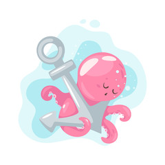 Octopus cartoon style baby character 