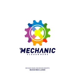 Fototapeta na wymiar Colorful Gear Logo Design Concepts. Mechanical Gear Logo Template Vector. Icon Symbol