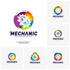 Set of Colorful Gear Logo Design Concepts. Mechanical Gear Logo Template Vector. Icon Symbol
