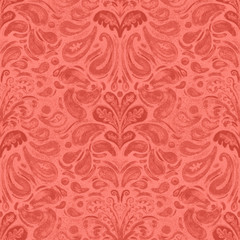 Grunge Modern Damask Pattern in Living Coral