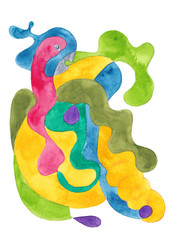 watercolor hand drawn abstraction with colorful parrot isolated on white background