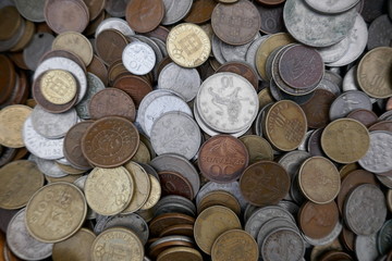 Money, coins, collection of old, invalid international coins,  to sell on the flea market   Close...