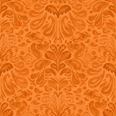 Orange Grungy Damask Seamless Repeat Vector Pattern