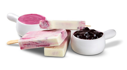 Stick ice cream yogurt with amarena flavor isolated on white background. Mexican Pallets.