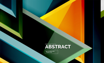 Triangles repetiton geometric abstract background, multicolored glossy triangular shapes, hi-tech poster cover design or web presentation template with copy space