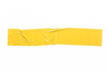 yellow tapes on white background. Torn horizontal and different size yellow sticky tape, adhesive...