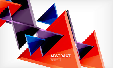 Triangles repetiton geometric abstract background, multicolored glossy triangular shapes, hi-tech poster cover design or web presentation template with copy space