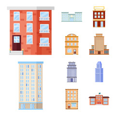 Vector design of facade and building icon. Collection of facade and exterior  stock symbol for web.