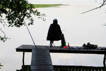Fishing, Pond, Fish pond, Breitungen, Thuringia, Germany, Europe