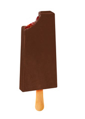 Stick ice cream chocolate and strawberry flavor isolated on wood background. Mexican Pallets