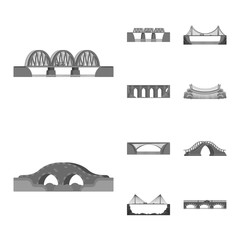 Isolated object of design and construct icon. Set of design and bridge stock vector illustration.