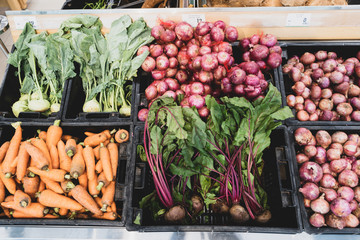 Fresh vegetables on the market counter
