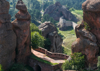 View on the fortress Kaleto and the Belogradchik rocks from the top, Belogradchik , Bulgaria