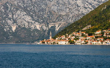 Piran, Slovenia, view of the historic town with beautiful old buildings from the sea.