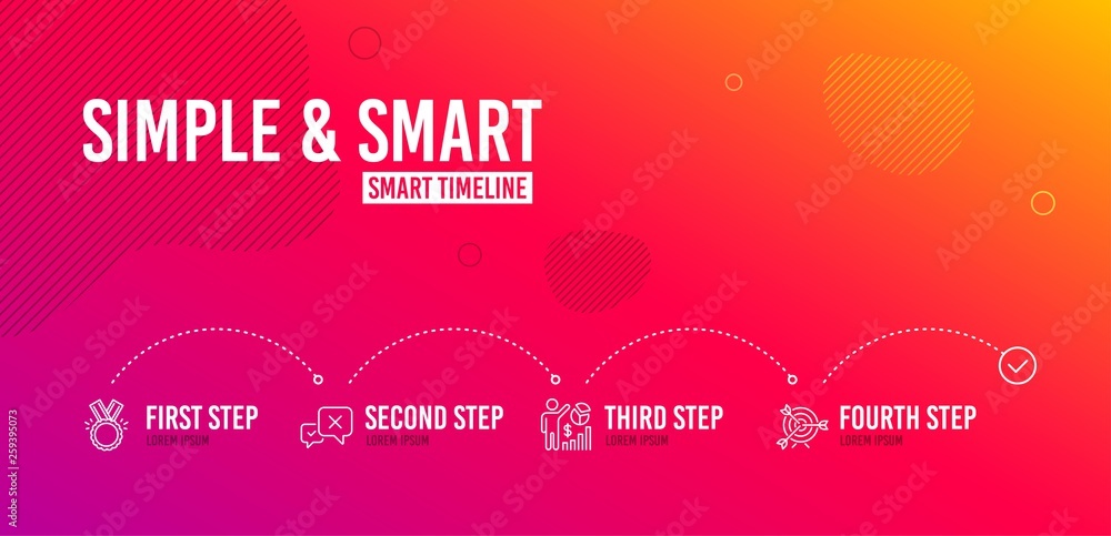 Poster infographic timeline. reject, honor and seo statistics icons simple set. target sign. delete message