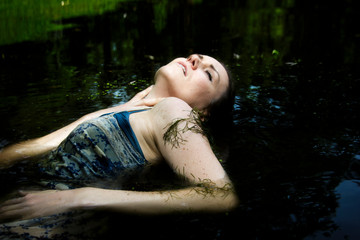 Modern Ophelia in lily pads