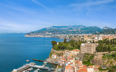 Naklejka na ściany i meble Aerial view of Marina grande, coastline Sorrento and Gulf of Naples, Italy