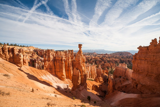 Amphitheater from Inspiration Point with stone formations at sunrise, Bryce Canyon National Park, Utah, USA