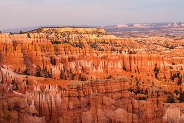 Amphitheater from Inspiration Point with stone formations at sunrise, Bryce Canyon National Park, Utah, USA
