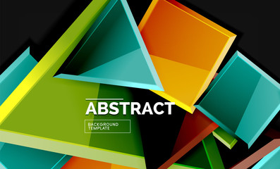 Glossy mosaic style geometric shapes - squares and triangles on black