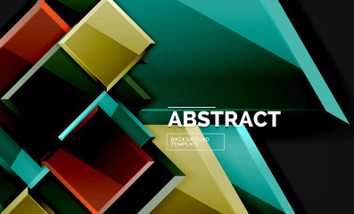 Glossy mosaic style geometric shapes - squares and triangles on black