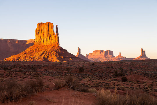 Buttes in The Monument Valley, Navajo Indian tribal reservation park