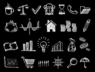 Hand drawn business symbols. Management concept with Doodle design style. 
