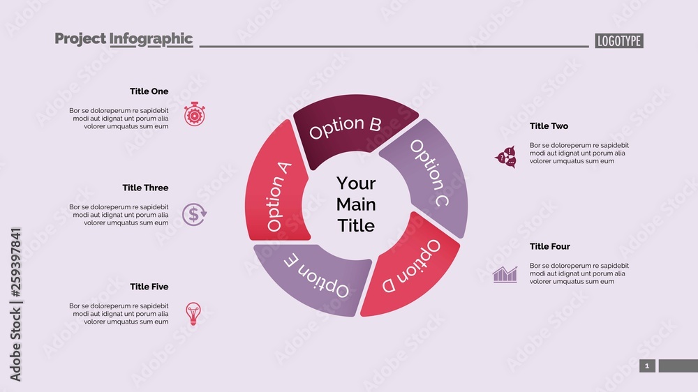 Poster pie chart with five elements template