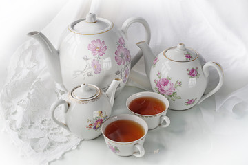 Cup of tea, tea, candy, isolated with white napkin