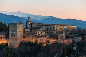Naklejka premium Sunset view at the Alhambra palace and fortress in Granada, Spain