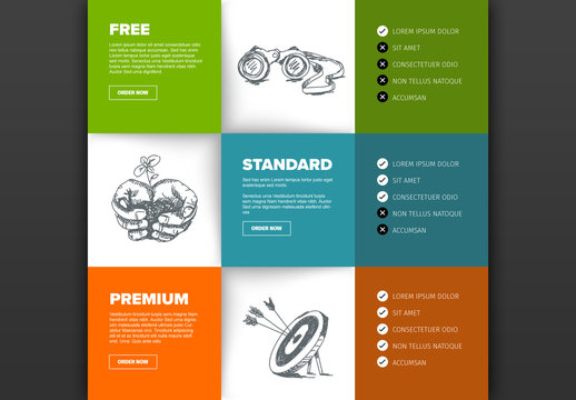 Colorful Grid Product and Service Comparison Table with Hand Drawn Illustrations