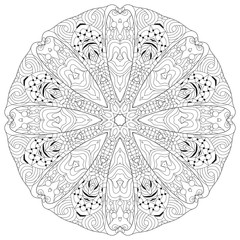 Hand drawn zentangle circular ornament for coloring page.
