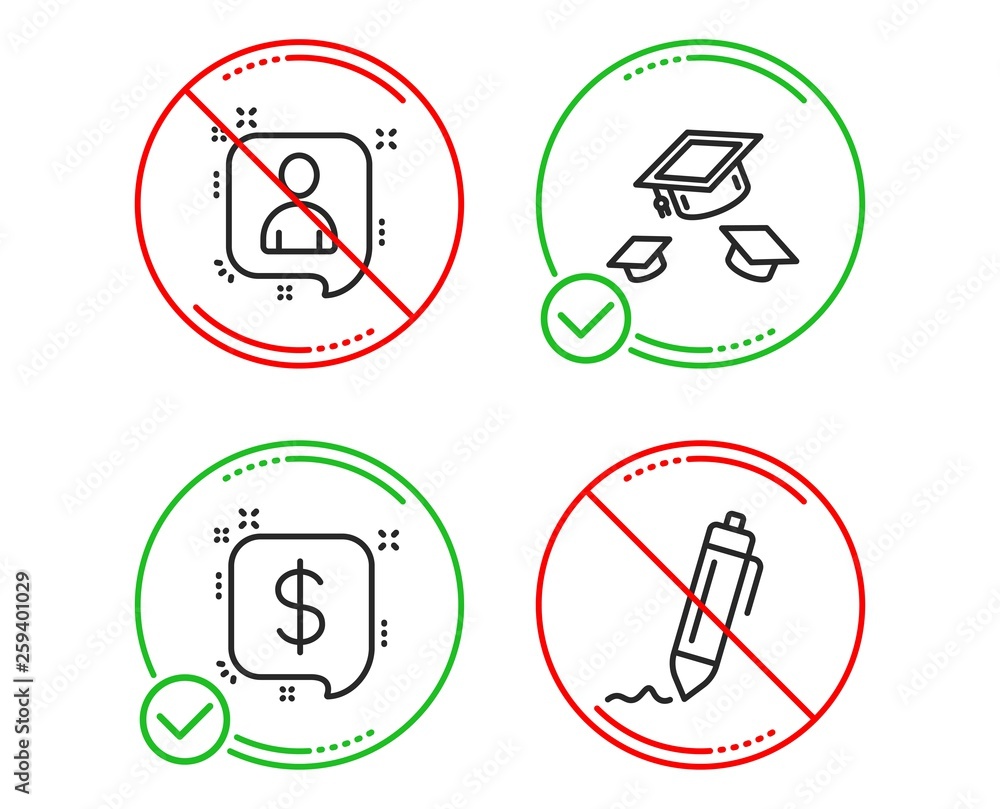 Poster do or stop. throw hats, payment message and developers chat icons simple set. signature sign. colleg