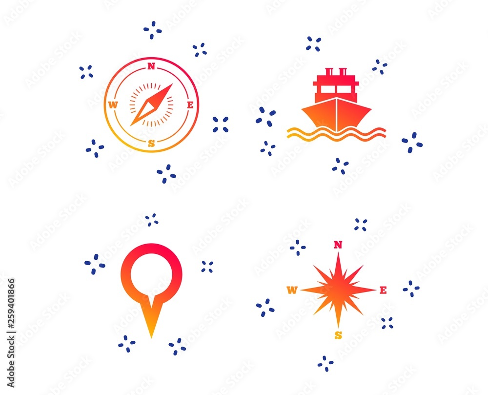 Poster windrose navigation compass icons. shipping delivery sign. location map pointer symbol. random dynam
